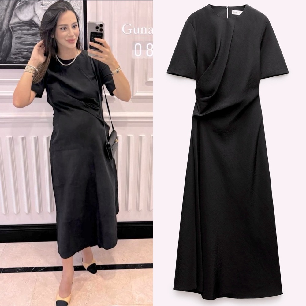 Zara SIDE DRAPED DRESS ZW COLLECTION W/Slip Black Size XS NEW